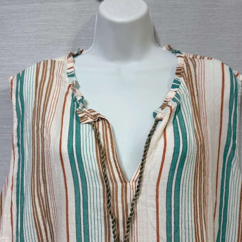 J. Jill Women 3X Cream Multi Striped Tiered Sleeveless Tassel Tunic Top NEW